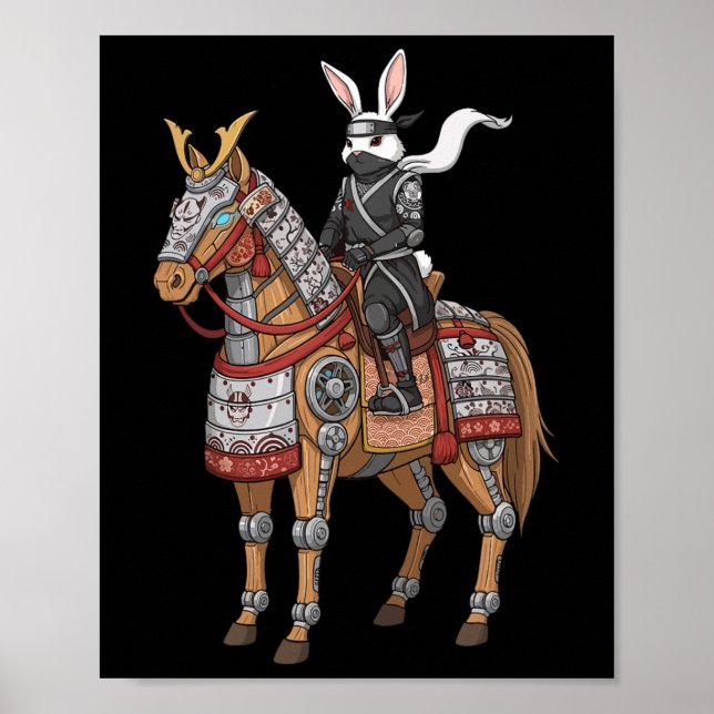 Póster Samurái Conejo Ninja Conejo Caballo Cibernético Ar (Frente)