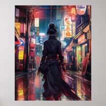 Samurai CyberPunk Moderno Paisaje Nocturno Futuris