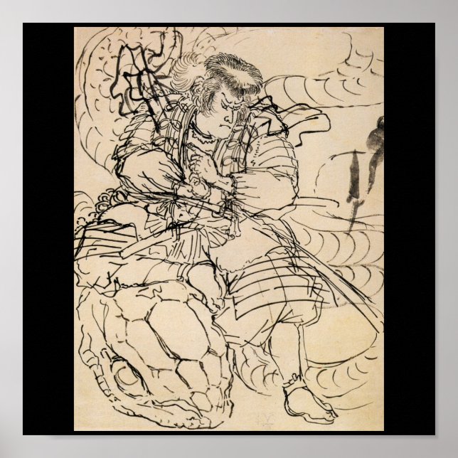 Póster Samurai derrota a la serpiente c. Años 1800 (Frente)