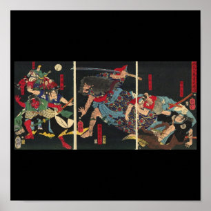 Póster Samurai en la pintura de combate, alrededor de 186