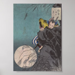 Póster Samurai escalando Ninja en una montaña