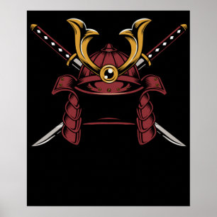 Póster Samurai Helmet Japonés Guerrero Samurai