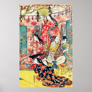 Póster Samurai Hideyoshi y Wives 1805 Verde azulado