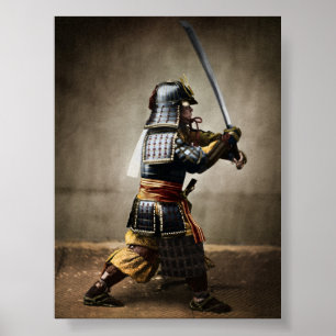 Póster Samurai japonés en armas con Katana