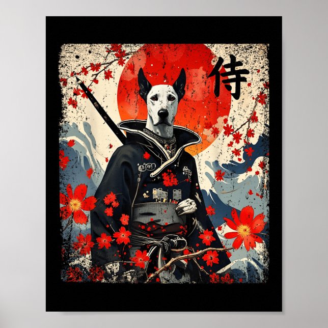 Póster Samurai Japonés Gran Dane Tattoo Kawaii Ukiyo-e (Frente)