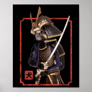 Póster Samurai japonés Ninja Pug Perro amante Kawaii Tatt