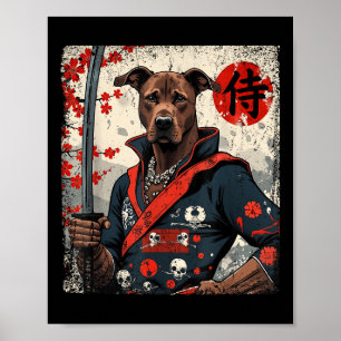 Póster Samurai japonés Pitbull Tattoo Kawaii Ukiyo-e Nin
