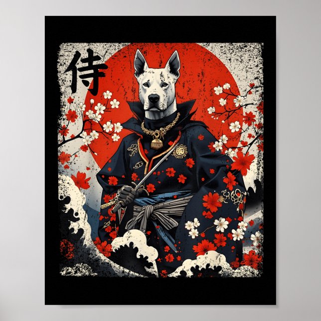 Póster Samurai japonés Pitbull Tattoo Kawaii Ukiyo-e Nin (Frente)