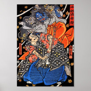 Póster Samurai lucha contra el demonio azul