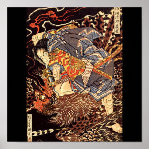 Póster Samurai matando a Tengu/pájaro pintando, c. Años 1