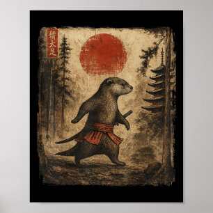 Póster Samurai Otter Japonés Vintage Funny Gifts Gráfico
