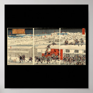 Póster Samurai que ataca en la noche en la nieve circa