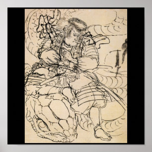Póster Samurai que derrota la serpiente C. 1800's