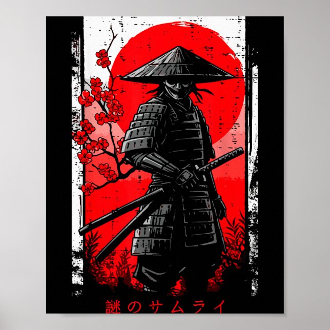 Póster Samurai Red Sun Cherry Blossoms Japanese Art Men W (Frente)