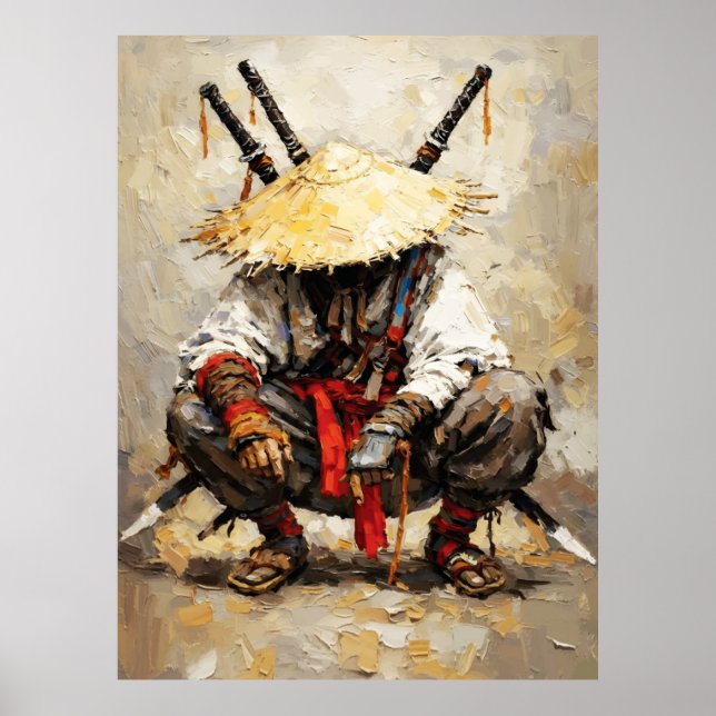 Póster Samurai Resting Palette Knife Orange Impasto (Frente)