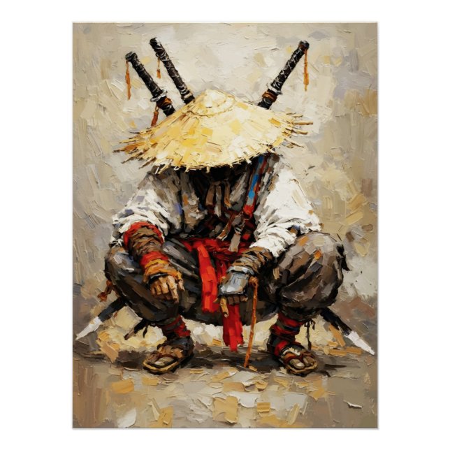 Póster Samurai Resting Palette Knife Orange Impasto (Anverso)