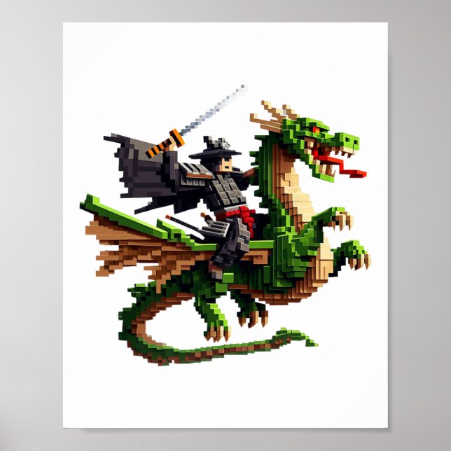 Póster Samurai Riding Dragon Character Gaming Design Bloc (Frente)