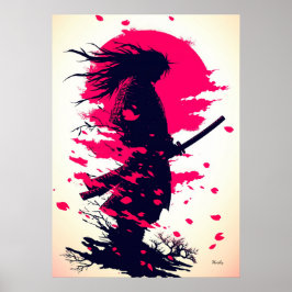 Póster Samurái Solitario Bajo la Luna de Sakura