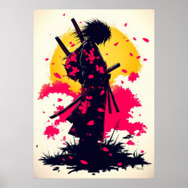 Póster Samurái Solitario entre Sakura Caída