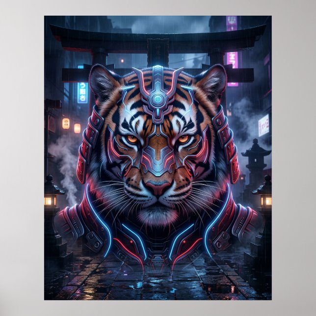 Póster Samurai Tiger Neon Temple (Frente)