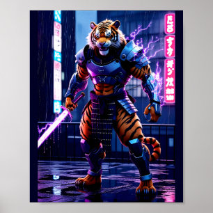 Póster Samurái Tigre Cyberpunk
