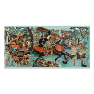 PÓSTER SAMURAI TOMOE GOZEN HORSEBACK EN LA BATALLA