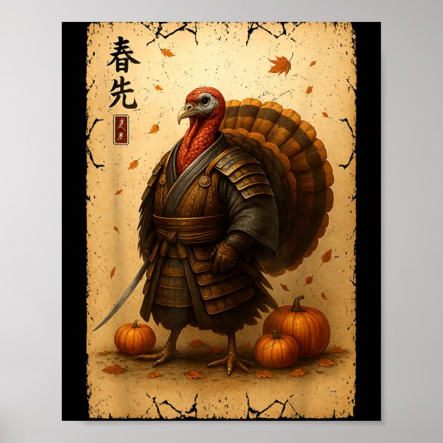 Póster Samurai Turkey Thanksgiving Japanese Warrior Anime (Frente)