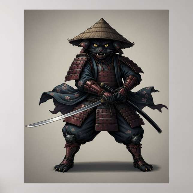 Póster Samurai Warrior Black Cat  (Frente)
