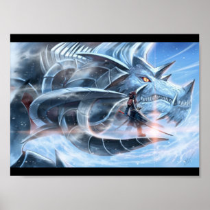 Póster Samurai Y Dragón De Hielo