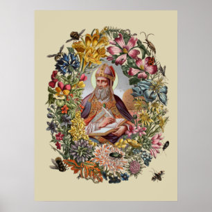 Póster San Ambrosio de Milán con Flores, Abejas, y Colmen