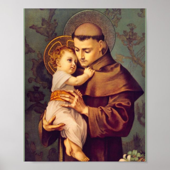 Póster San Antonio de Padua con Poster de Bebé Jesús (Frente)