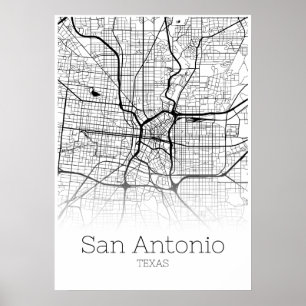Póster San Antonio Map - Texas TX - City Map Poster