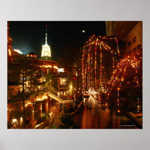 Póster San Antonio Riverwalk en la noche