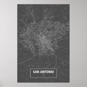 Póster San Antonio, Texas (blanco sobre negro)