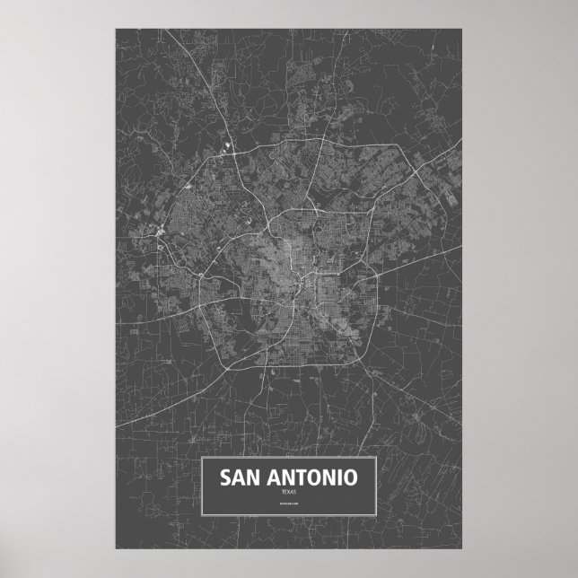 Póster San Antonio, Texas (blanco sobre negro) (Frente)