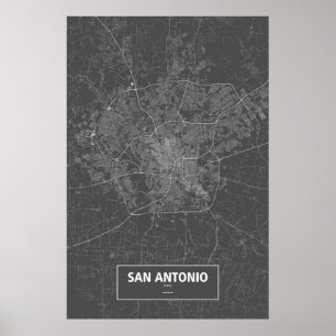 Póster San Antonio, Texas (blanco sobre negro)