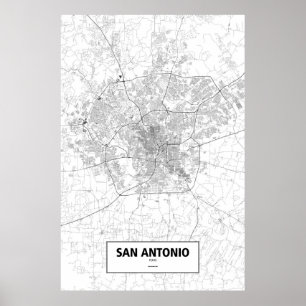 Póster San Antonio, Texas (negro sobre blanco)