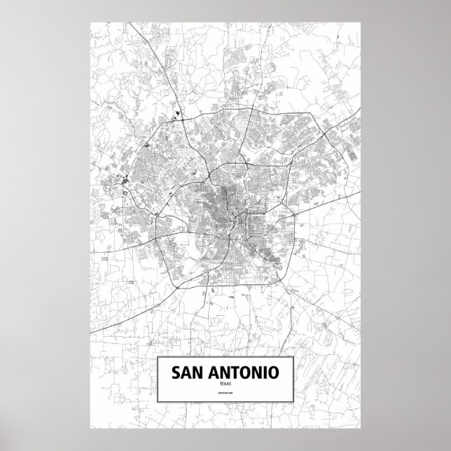 Póster San Antonio, Texas (negro sobre blanco) (Frente)