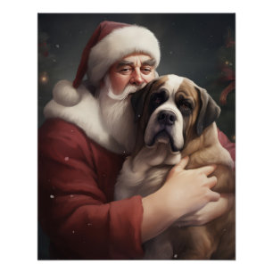 Póster San Bernardo con Santa Claus Navideño Festivo