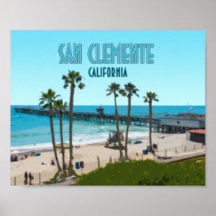 Póster San Clemente Pier Beach California Vintage