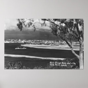 Póster San Diego, bahía de CA y ciudad del Point Loma