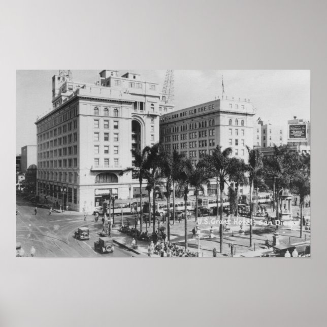 Póster San Diego, CA City View of US Grant Hotel (Frente)