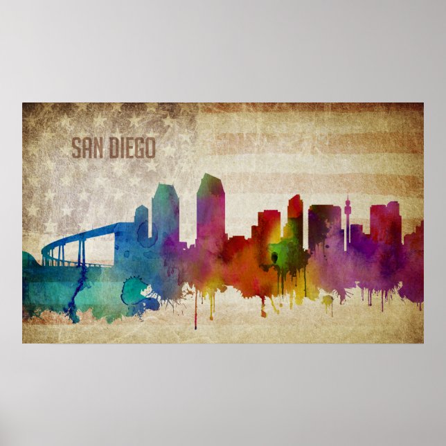 Póster San Diego, CA | Esquina acuática de la ciudad (Frente)