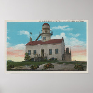 Póster San Diego, CA - faro español viejo en