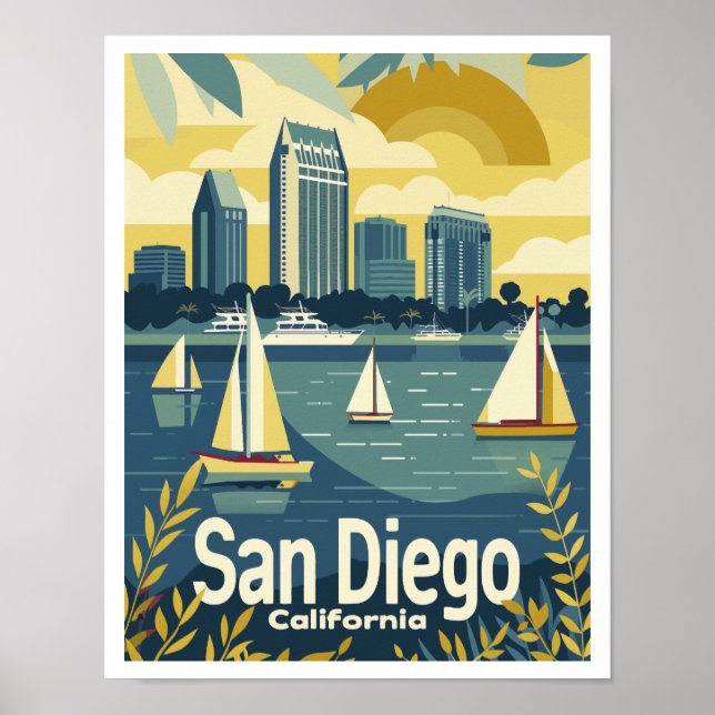Póster San Diego CA - Vista al otro lado de la bahía Viaj (Frente)