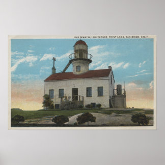 Póster San Diego, California - Antiguo faro español