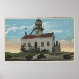 Póster San Diego, California - faro español viejo