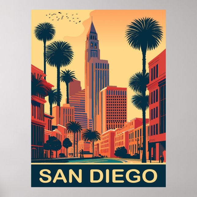 Póster San Diego, calles de la ciudad, viajes (Frente)