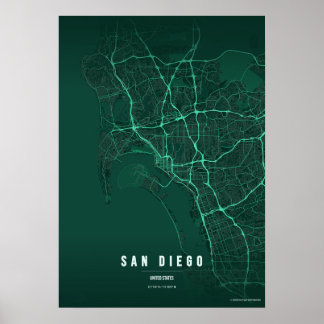 Póster San Diego Emerald Map Print Poster Wallart Gift