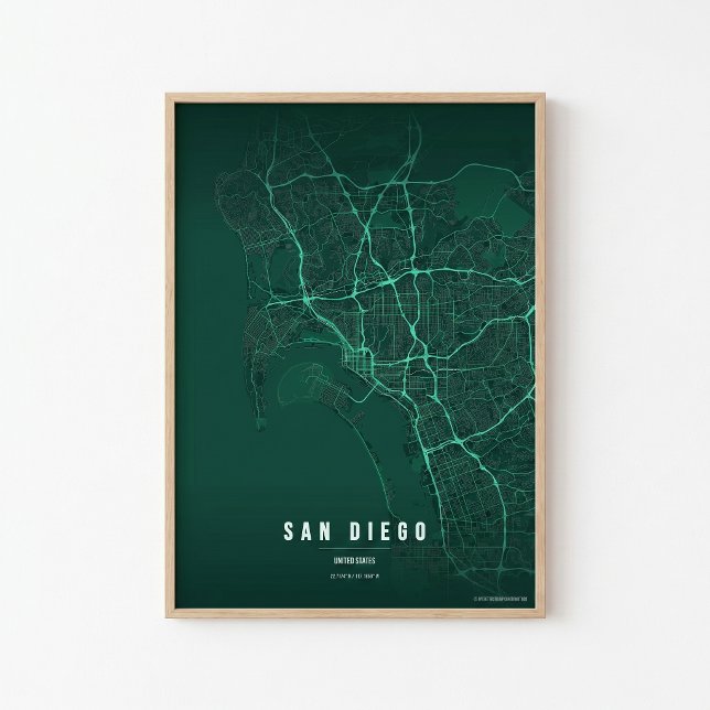 Póster San Diego Emerald Map Print Poster Wallart Gift (Subido por el creador)
